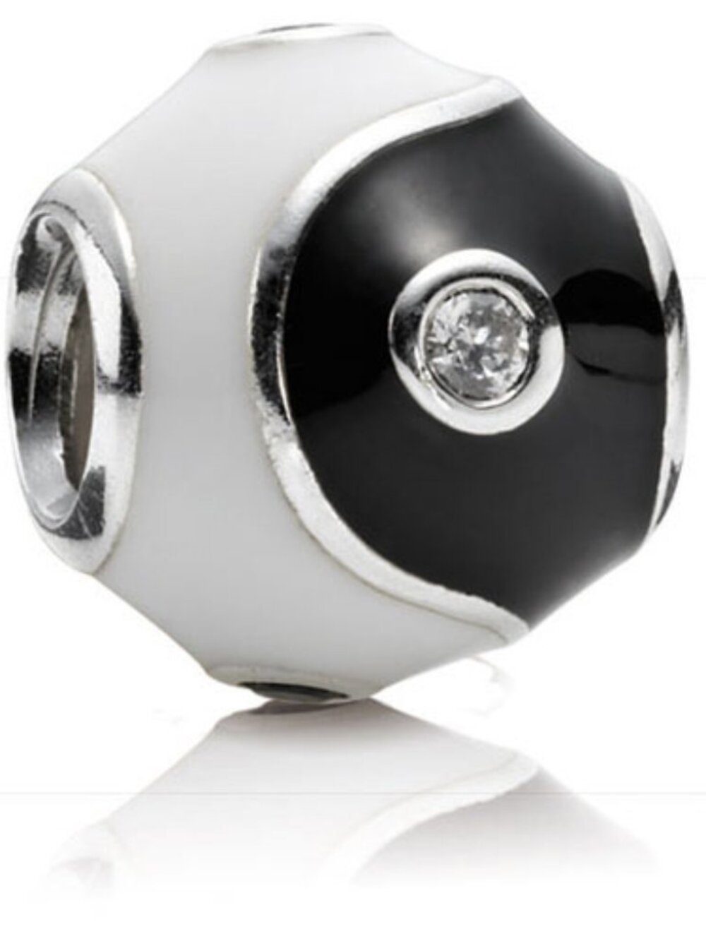 Pandora Retired Sterling Silver Black and White Enamel Yin Yang Bead 790488cz